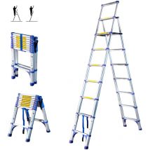 Teleskop-Trittleiter mit 9 Stufen EXTENDACT9, Teleskopleiter 2,6m+2,3 m, faltbare Teleskop-Trittleiter, Max. Arbeitshöhe 4,1m, 5 Jahre Garantie,