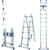 Aluminium Teleskopleiter 3,8 m (1,9 + 1,9), gelenkig und faltbar, ultraleicht, kompakt, Max. Belastung 150kg, Arbeitshöhe bis 4,7m, 5 Jahre Garantie