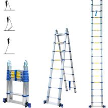 Aluminium Teleskopleiter 5 m (2,5 + 2,5), gelenkig und faltbar, ultraleicht, kompakt, Max. Belastung 150kg, Arbeitshöhe bis 5,9m, 5 Jahre Garantie