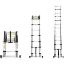 HOBAG Teleskopleiter 2,6 m – platzsparend, leicht zu lagern – Maße geschlossen: 47 x 7,0 x 74 cm, offen: 47 x 7,0 x 260 cm