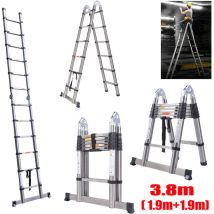 Teleskopleiter 3.8M , 12 Stufen , Anti-Rutsch,Soft-Close-System Ausziehleiter