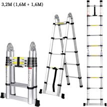 Axhup - Teleskopleiter, Aluleiter Ausziehbar Klappleiter mit 12 Sprossen bis 150 kg Tragfähigkeit (3.2M/Silber)