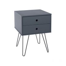 Telford, Metal Leg 2 Drawer Bedside Cabinet - MDF/Metal - 40 x 40 x 54 cm - Blue/Black