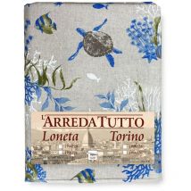 Telo arredo copritutto gran foulard copriletto copridivano tessuto dory tartarughe e coralli blu 2 piazze