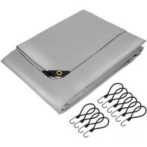 Telone Premium in Tessuto con Occhielli + 10 Ganci 5x3m 15m² 650g/m² Grigio pvc Telo Impermeabile Antistrappo Multiuso Telone per Camion Giardino