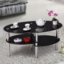 Jeobest - Tempered glass coffee table Table basse Noir 90×50×43cm