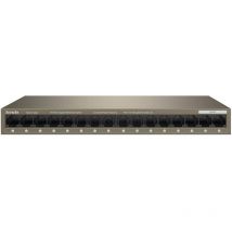 16 Port Ethernet Switch, 10/100/1000Mbps Gigabit Switch, Plug & Play, One Key vlan, 6KV Lightning Protection, Wall Mount, Metallic (TEG1016M) - Tenda