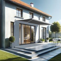 Tenda da sole a cassonetto integrale celeste 5,00x3,00 m (Manuale - Bianco - Grigio)
