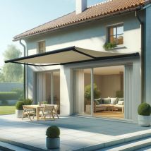 Intersun - Tenda da sole a cassonetto integrale hevoa 5,00x3,50 m (Telecomando con Manovra di Emergenza - Grigio antracite - Beige chiaro)