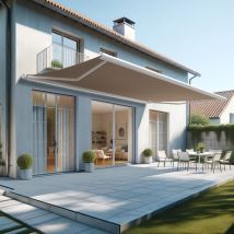 Intersun - Tenda da sole a cassonetto integrale hevoa 6,00x3,50 m (Telecomando con Manovra di Emergenza + led - Bianco - Talpa)