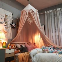 Tenda a cupola per letto a baldacchino per culla, con ghirlanda di stelle, decorazione per la cameretta dei bambini rosa