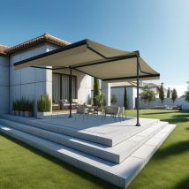 Tenda da sole a doppia pendenza enargite 4,00x2x3,00 m (Motorizzato a Telecomando - Grigio antracite - Beige chiaro)