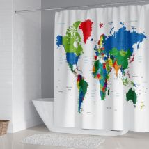 Tenda da Doccia Fantasia Mappamondo con Stampa Geografica, Impermeabile, Antimuffa, Lavabile, Tenda da Bagno con 12 Anelli in Tessuto Poliestere