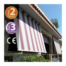 Tenda da sole a caduta 300X250 cm in alluminio da balcone con bracci e asta per inclinazione beige e bordeaux - Beige/Bordeaux