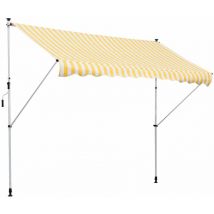 Tenda da Sole a Muro con Pali di Supporto 3x1.5m Bianco e Giallo