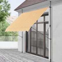 Tenda da Sole a Muro con Pali di Supporto Telescopici Parasole 300 x 120 cm (LxP) Giallo-Bianco Pro.tec