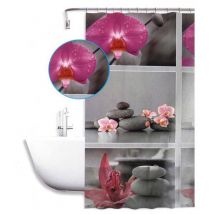 Tenda moderna per doccia vasca da bagno impermeabile pvc 12 ganci decorata con sassi e fiori 180x180 cm