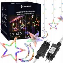 Tenda stelle albero di natale 138LED girlanda luminosa 4,9m a corrente multicolore