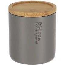 Boite a coton polyresine couvercle bambou - gris bambou Tendance