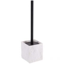 Tendance - Brosse wc polyresine carree effet pierre tige noir mat - blanc