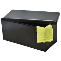 Tendance - Double pouf de rangement pliable pu mdf uni - noir