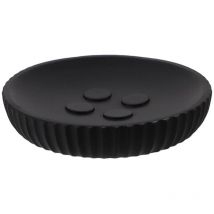 Porte savon polyresine rond striee - noir Tendance