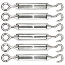 Tendeur Cable 6 Pièces M5 Tendeur Cable Inox 304 Réglable Crochet de Ridoir et Oeil pour Tendeur de Fil Cable Acier Corde Crochet Tendeur Accessoires