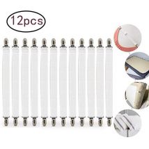 Tendeur De Draps Réglable, Tendeur De Draps Élastique 12 Pièces, Tendeur De Draps Blanc, Tendeur De Draps Avec Clips Métalliques, Pour Drap De Lit,
