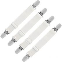 Tendeur Drap Housse Élastique, Fixation Attache Sangle de Maintien Ajustable pour Drap Lit, Canapé, Housse de Repassage (Blanc, Lot de 4)