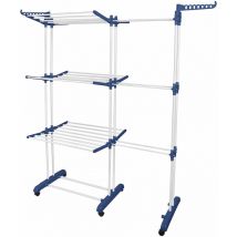 Hofuton Étendoir Linge Intérieur sur 3 Niveau, Séchoir à Linge Extensible Réglable, Grand Capacité, avec 6 Roues, Bleu Blanc