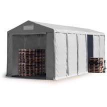 Toolport Tendone deposito 6x12m Tendone Industriale con altezza laterale 4m telone in pvc 850 n grigio 100% impermeabile con apertura con cerniera