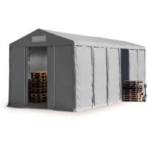 Intent24 - toolport Tendone deposito 6x12m Tendone Industriale con altezza laterale 4m telone in pvc 850 n grigio 100% impermeabile con portone