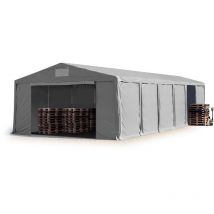 Toolport Tendone deposito 8x12m Tendone Industriale con altezza laterale 3m telone in pvc 850 n grigio 100% impermeabile con apertura con cerniera