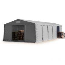 Intent24 - toolport Tendone deposito 8x12m Tendone Industriale con altezza laterale 3m telone in pvc 850 n grigio 100% impermeabile con portone