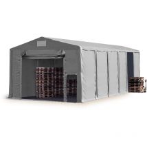 Toolport Tendone deposito 8x12m Tendone Industriale con altezza laterale 4m telone in pvc 850 n grigio 100% impermeabile con apertura a fisarmonica