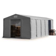 Toolport Tendone deposito 8x12m Tendone Industriale con altezza laterale 4m telone in pvc 850 n grigio 100% impermeabile con portone scorrevole