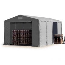 Toolport Tendone deposito 8x8m Tendone Industriale con altezza laterale 4m telone in pvc 850 n grigio 100% impermeabile con apertura con cerniera