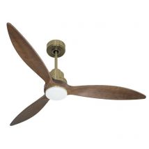 Klassfan - Tenerife - Super destratificateur et ventilateur dc 132 cm Laiton pales bois sombre avec Lumière 25 à 35 m²