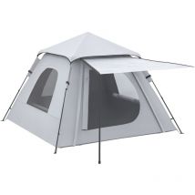 Tente de camping automatique pop up 2-3 pers. - porche, sac de transport - dim. 210L x 210l x 150H cm - gris clair