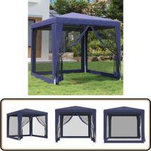 Tente de fête avec 4 parois latérales en maille Bleu 2,5x2,5 m - Tente De Fête - Tonnelle - Gazebo - Abri Solaire - Parasol
