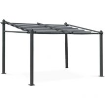 Sweeek - Pergola murale en aluminium - Murum 3x4m - Toile grise - Tonnelle idéale pour votre terrasse. toit retractable. toile coulissante. structure