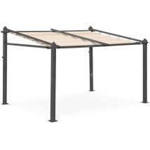 Sweeek - Pergola murale en aluminium - Murum 3x4m - Toile beige - Tonnelle idéale pour votre terrasse. toit retractable. toile coulissante. structure