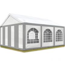 Tente de réception 3x6 m barnum Toile de Haute qualité 450 n pe Gris-Blanc Construction en Acier galvanisé avec raccordement par vissage