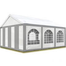 Tente de réception 4x6 m barnum Toile de Haute qualité 450 n pe Gris-Blanc Construction en Acier galvanisé avec raccordement par vissage