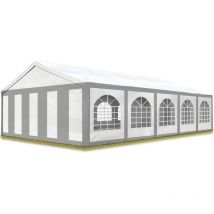 Tente De Réception 5x10 M Barnum Toile De Haute Qualité 450 N Pe Gris-blanc Construction En Acier Galvanisé Avec Raccordement Par Vissage