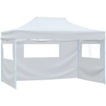 Tente de réception, Tonnelle et Pergola de jardin, Barnum pliable avec 3 parois 3x4 m Acier Blanc OWV13964 design in