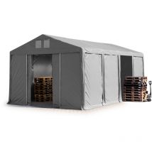 Tente de Stockage entrepôt 5x8 m Hall Hangar avec Hauteur de côté de 3m bâche pvc 850 n gris 100% imperméable abri Long Terme Porte coulissante
