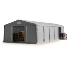 Tente de Stockage entrepôt 8x12 m Hall Hangar avec Hauteur de côté de 3m bâche pvc 850 n gris 100% imperméable abri Long Terme Porte coulissante