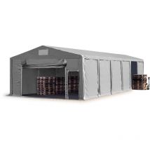 Tente de Stockage Industriel 8x12 m Hangar 3m de Hauteur de côté bâche PVC 850 N gris 100% imperméable pour Toute l'année avec Porte à Traction