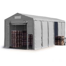 Tente de Stockage Industriel Hangar 6x12 m à 4 mètres de Hauteur de côté avec bâches en pvc 850 n gris 100% imperméable avec Porte à Traction